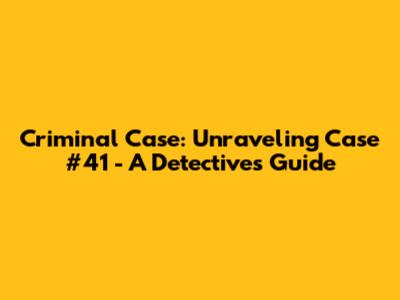 Criminal Case: Unraveling Case #41 - A Detective's Guide