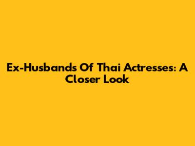Ex-Husbands Of Thai Actresses: A Closer Look