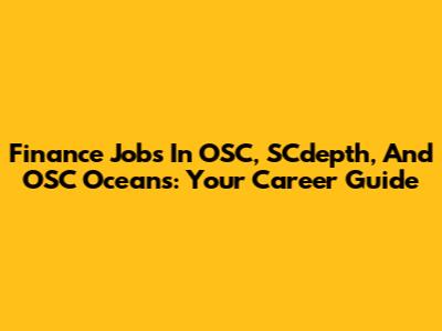 Finance Jobs In OSC, SCdepth, And OSC Oceans: Your Career Guide