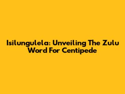 Isilungulela: Unveiling The Zulu Word For 'Centipede'