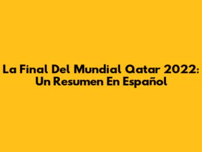 La Final Del Mundial Qatar 2022: Un Resumen En Español