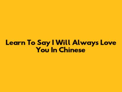 Learn To Say "I Will Always Love You" In Chinese