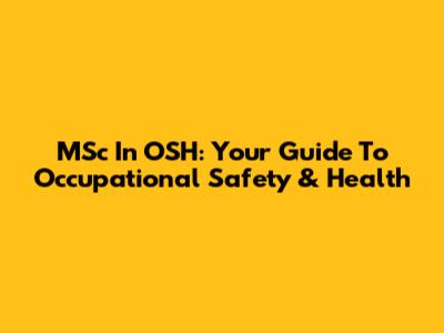 MSc In OSH: Your Guide To Occupational Safety & Health
