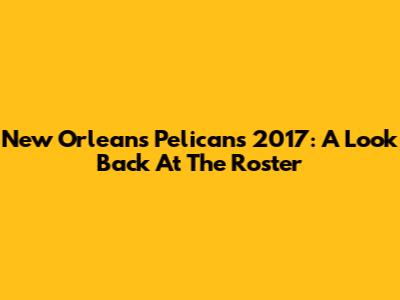 New Orleans Pelicans 2017: A Look Back At The Roster