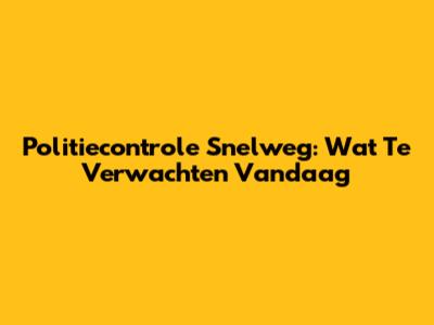 Politiecontrole Snelweg: Wat Te Verwachten Vandaag