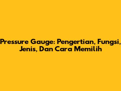 Pressure Gauge: Pengertian, Fungsi, Jenis, Dan Cara Memilih