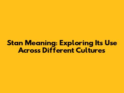 Stan Meaning: Exploring Its Use Across Different Cultures