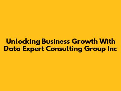 Unlocking Business Growth With Data Expert Consulting Group Inc