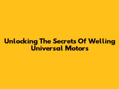 Unlocking The Secrets Of Welling Universal Motors