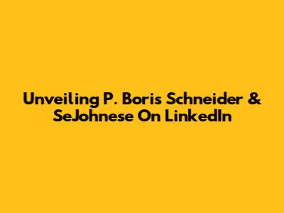 Unveiling P. Boris Schneider & SeJohnese On LinkedIn