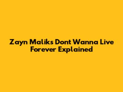 Zayn Malik's 'Don't Wanna Live Forever' Explained