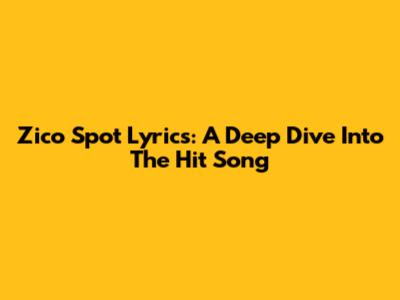 Zico Spot Lyrics: A Deep Dive Into The Hit Song